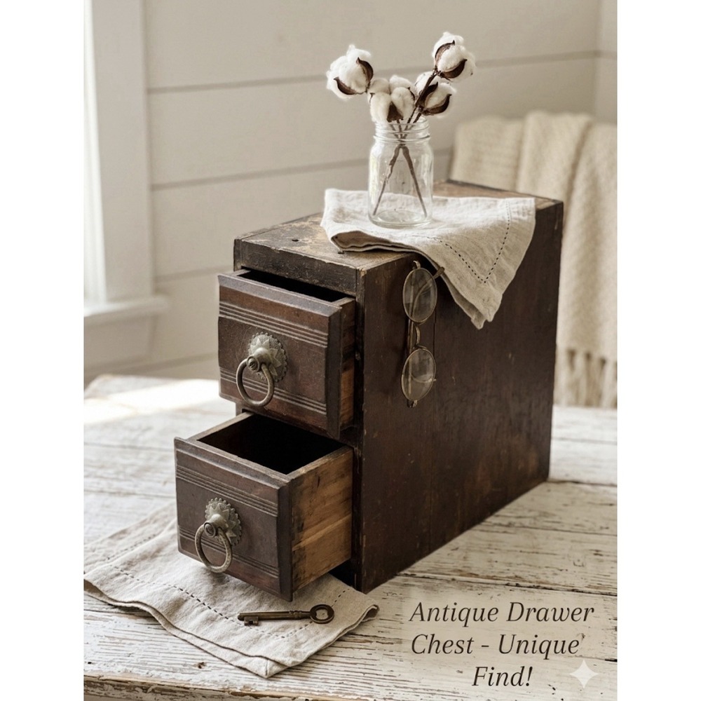 Vintage Wood Sewing Machine Cabinet Drawers Silver Medallion Pulls Farmhouse